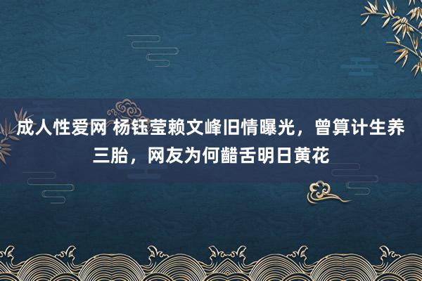 成人性爱网 杨钰莹赖文峰旧情曝光，曾算计生养三胎，网友为何齰舌明日黄花